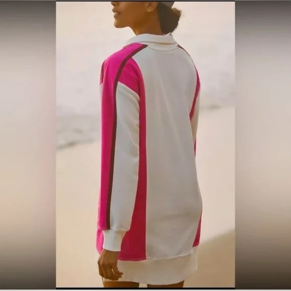 ANTHROPOLOGIE XXS Daily Practice PREPPY Color Block Twofer Mini Dress Pink White - Picture 3 of 16